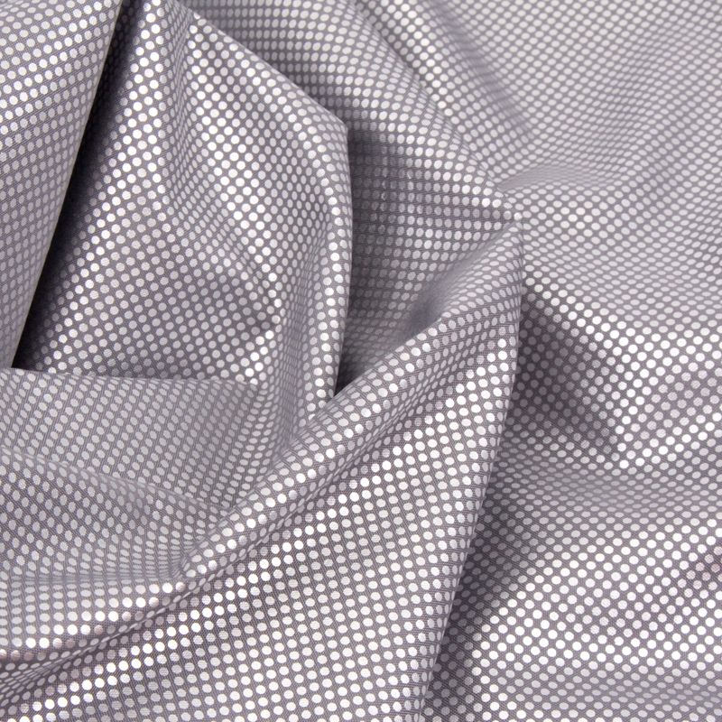 Ткань подкладочная Pongee, 65гр/м2, 100пэ, 150см, фольгированная матовая (серебро), серый/S204, (50м1