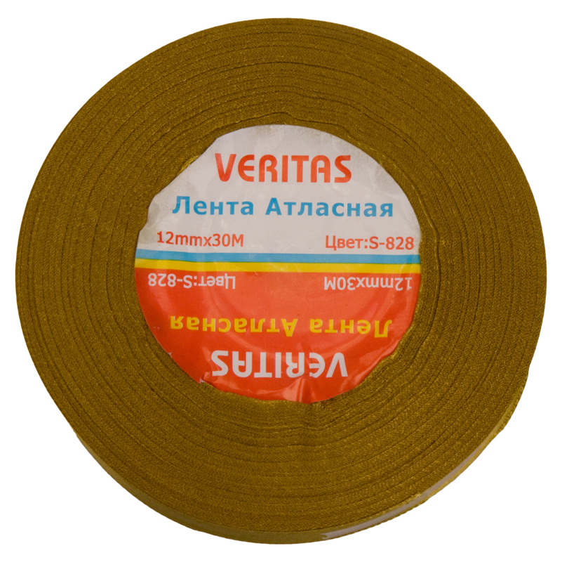 Лента атласная Veritas шир 12мм цв S-828 зеленый горчичный (уп 30м)1